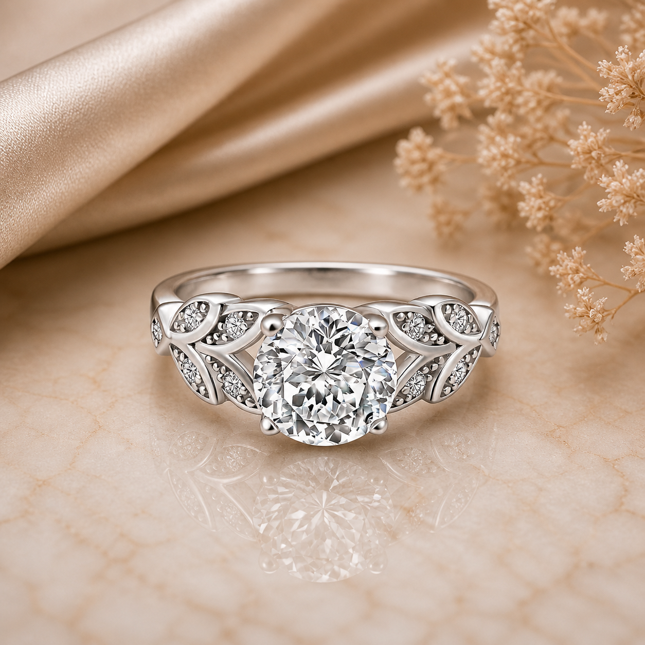 2 Carat Nature-Inspired Round Cut Moissanite Ring