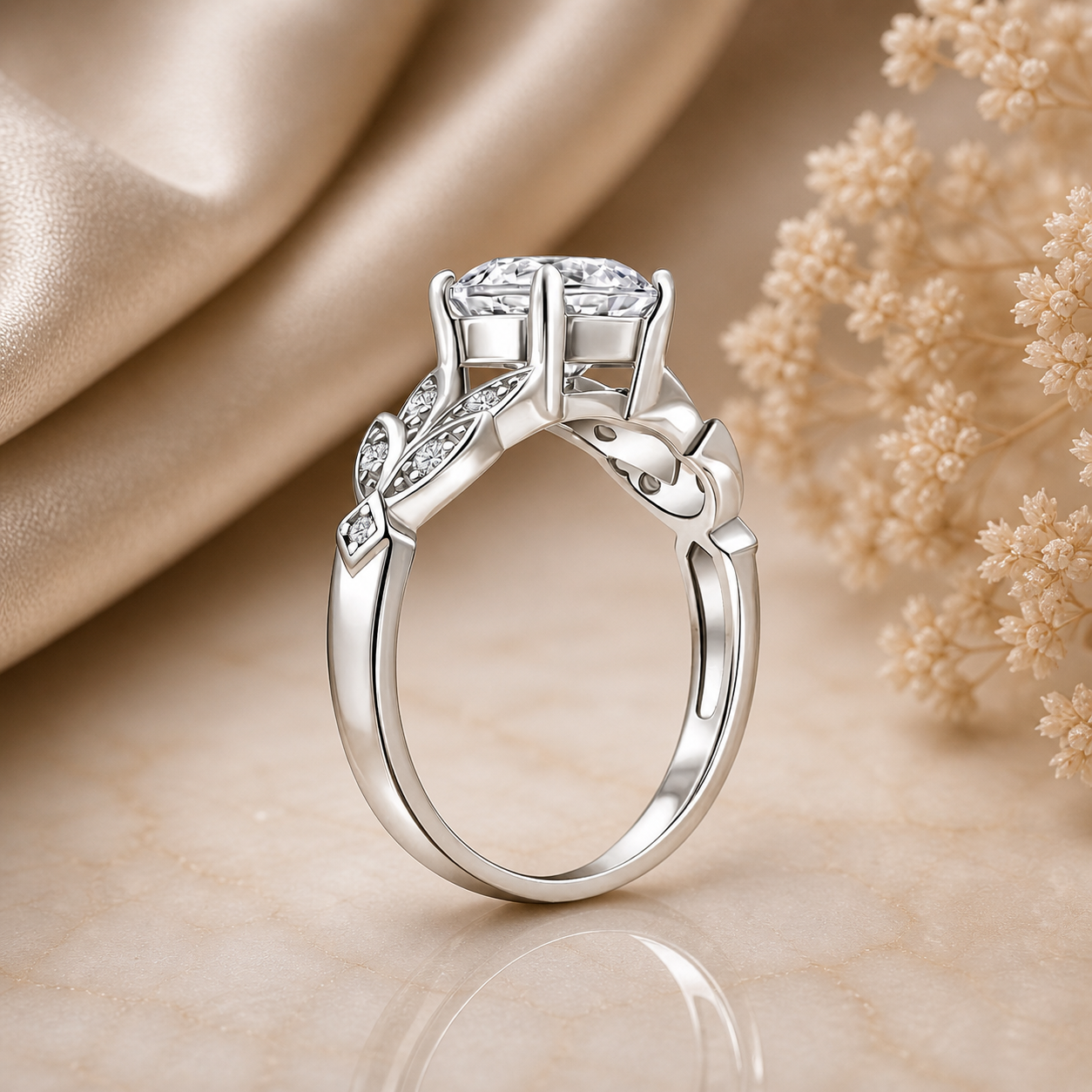 2 Carat Nature-Inspired Round Cut Moissanite Ring