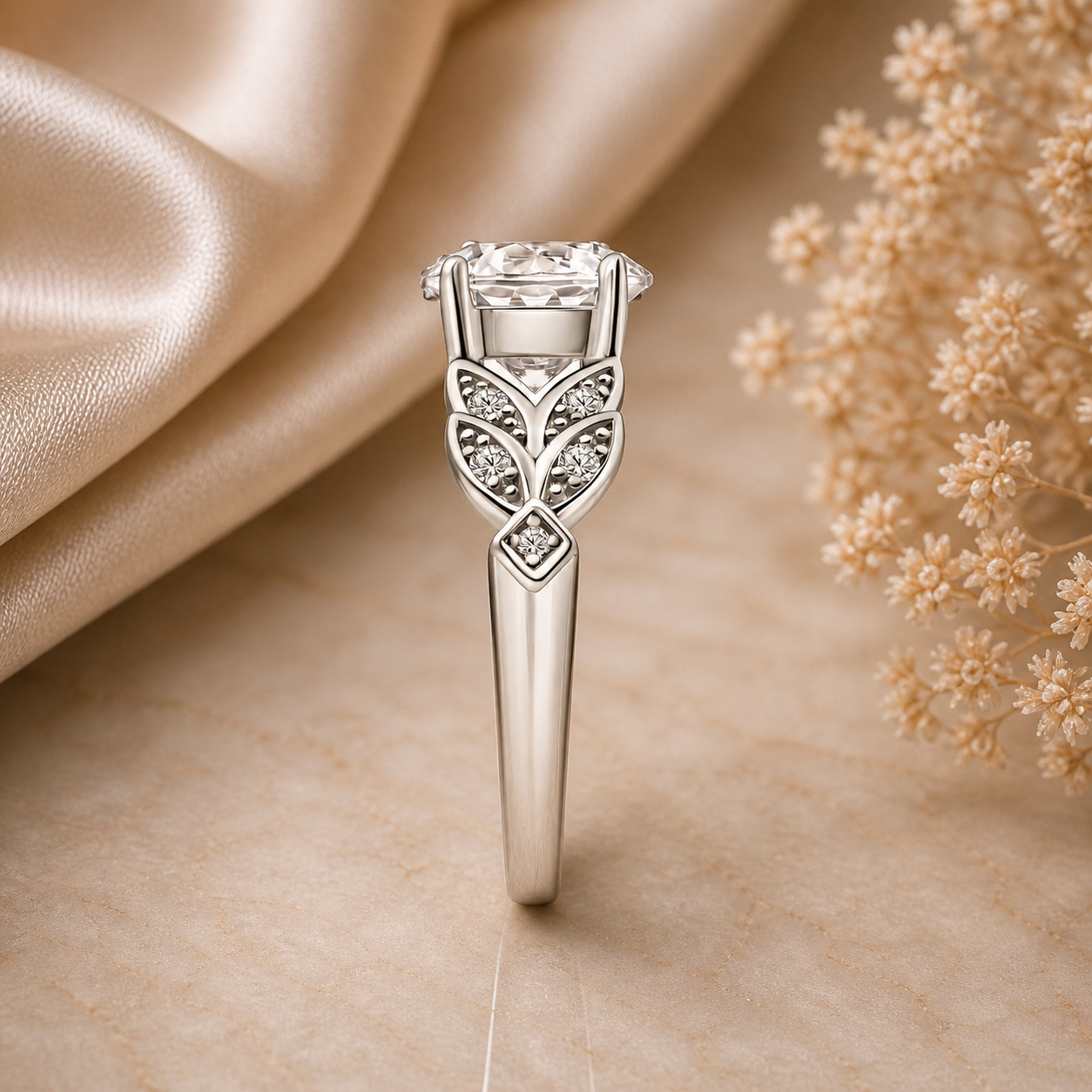 2 Carat Nature-Inspired Round Cut Moissanite Ring