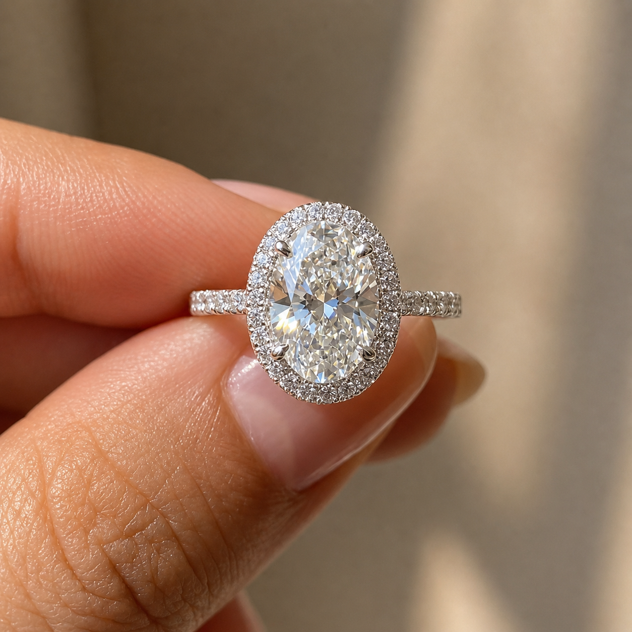1.5 Carat Oval Cut Halo Moissanite Ring