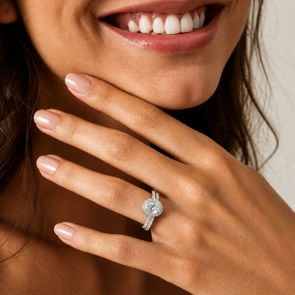 Oval Cut Halo Moissanite Ring Set