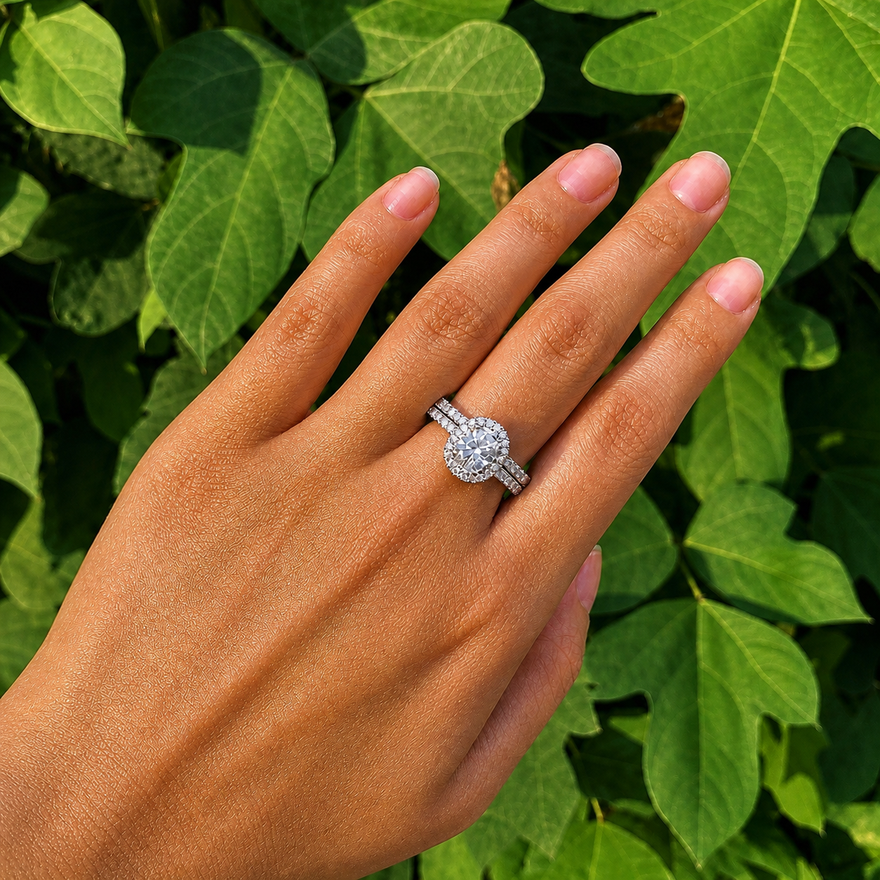 Oval Cut Halo Moissanite Ring Set