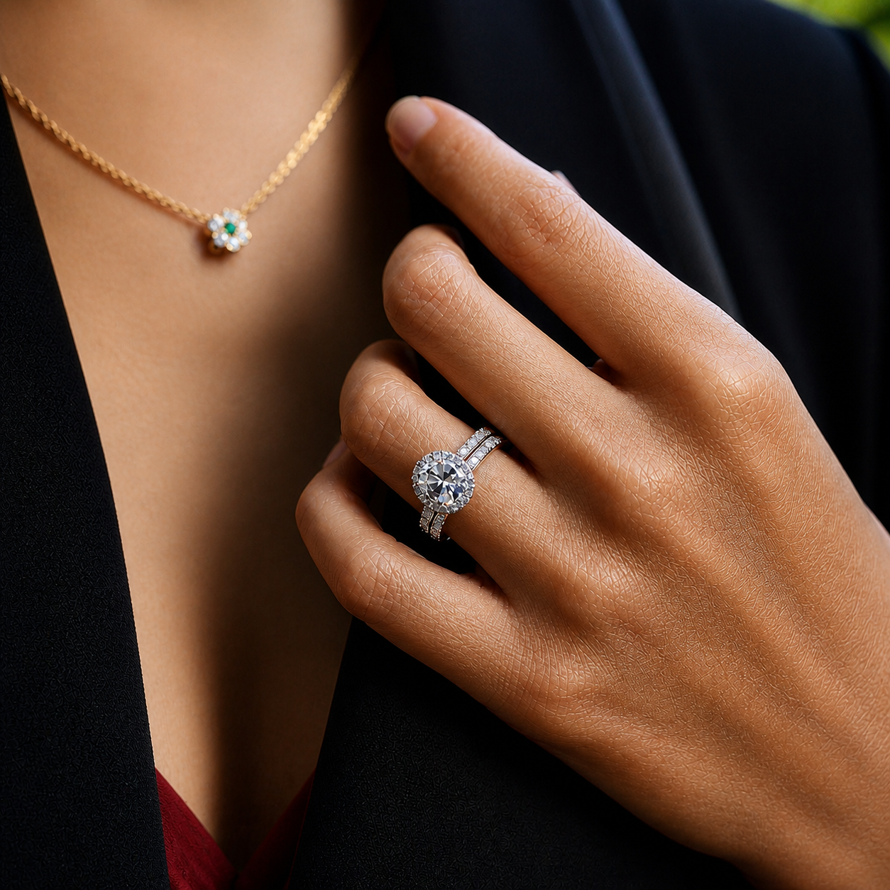 Oval Cut Halo Moissanite Ring Set