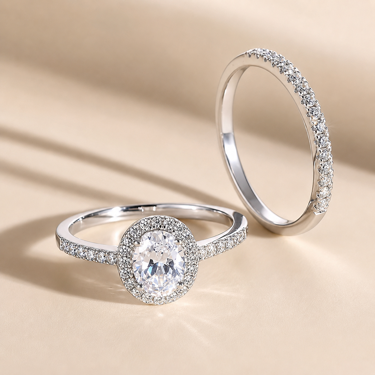 Oval Cut Halo Moissanite Ring Set