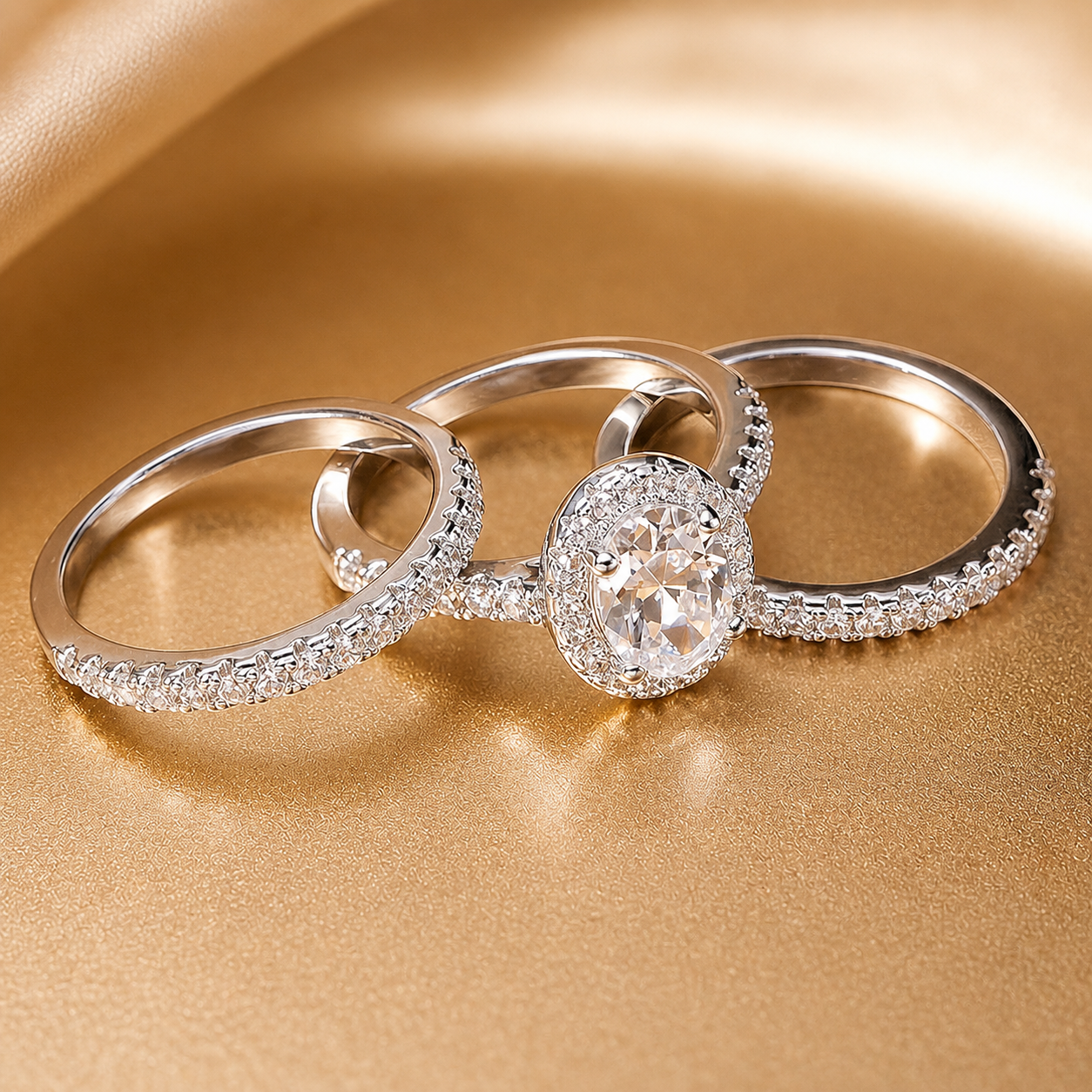 Oval Cut Halo Moissanite Ring Set