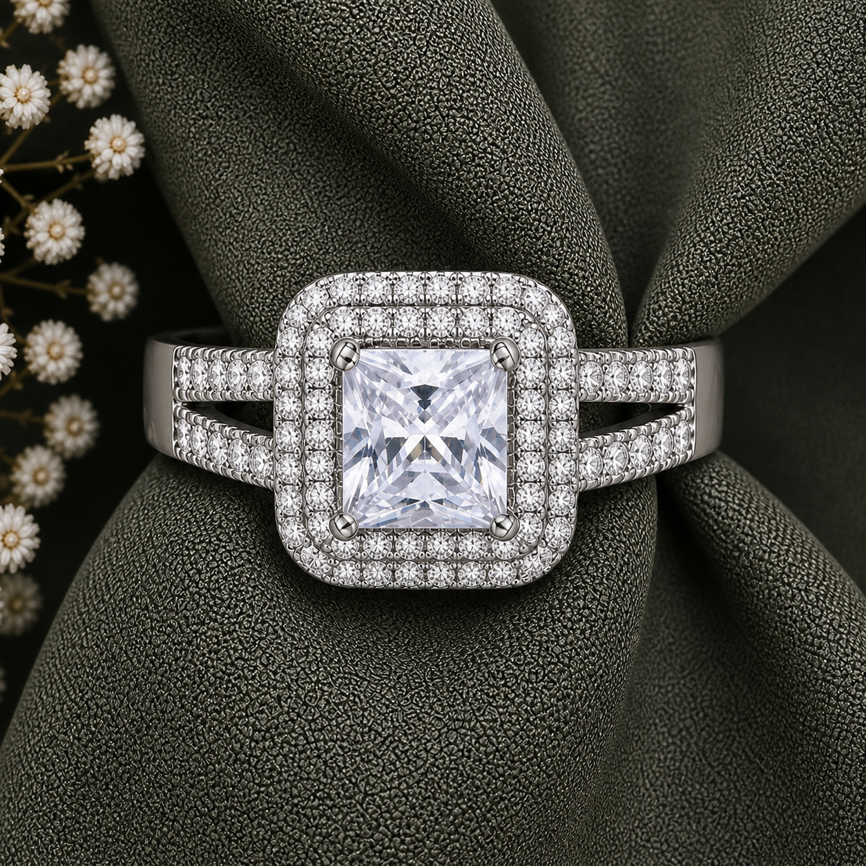 2 Carat Split Shank Princess Cut Moissanite Ring