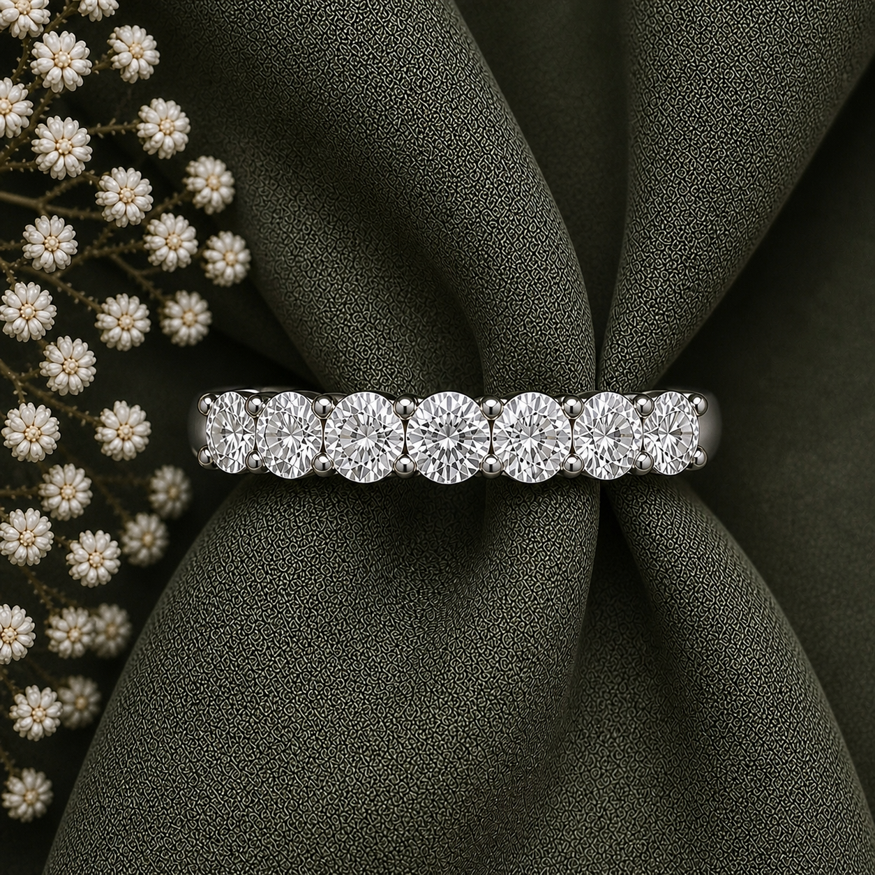 Seven Stone Round Cut Moissanite Ring