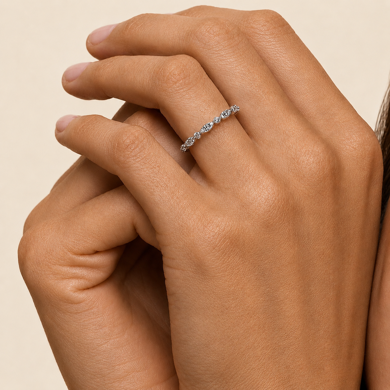 Alternating Half Eternity Moissanite Band