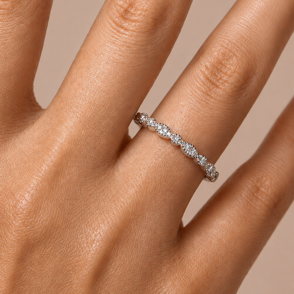 Alternating Half Eternity Moissanite Band