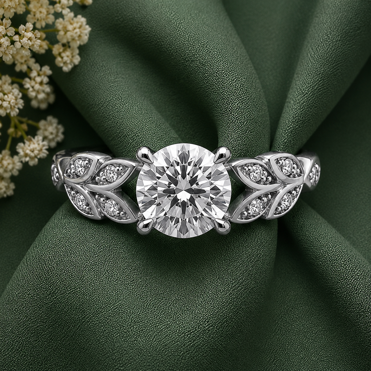 2 Carat Nature-Inspired Round Cut Moissanite Ring