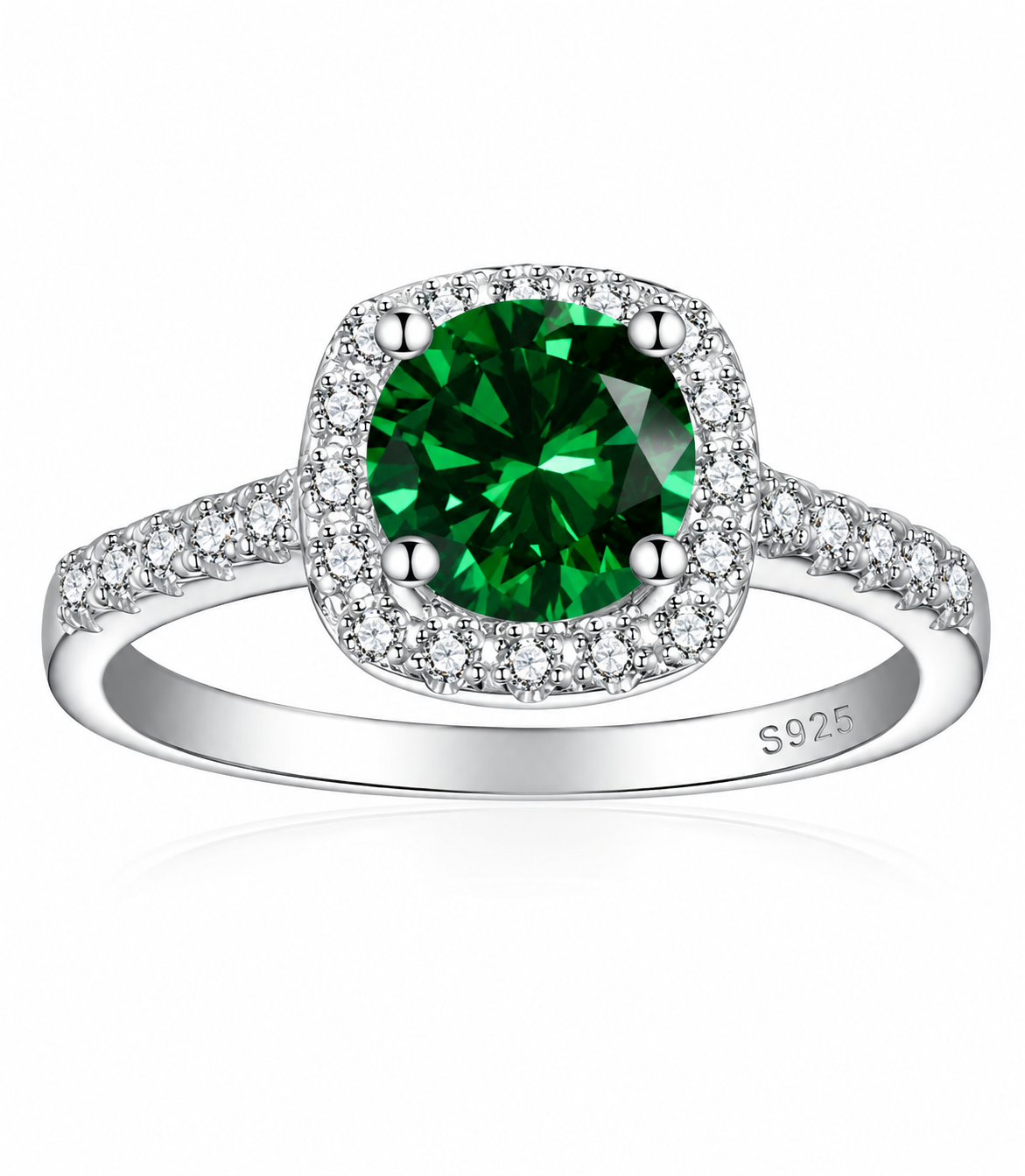 1.5 Carat Simulated Emerald Round Cut Halo Engagement Ring
