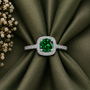 1.5 Carat Simulated Emerald Round Cut Halo Engagement Ring