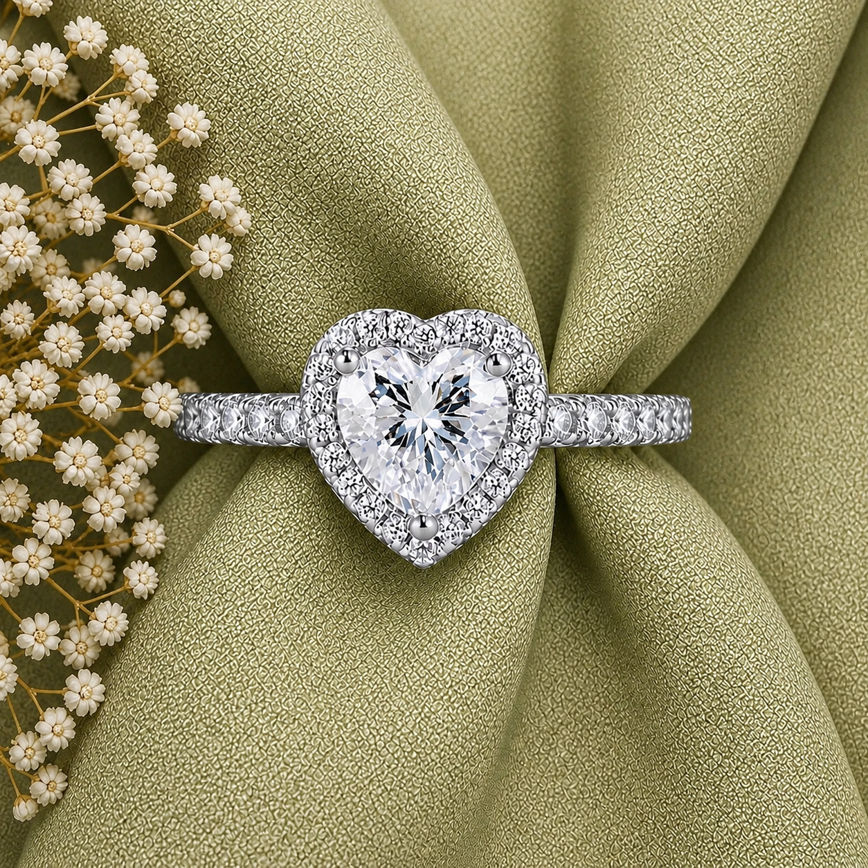 1.5 Carat Heart Cut Halo Moissanite Ring