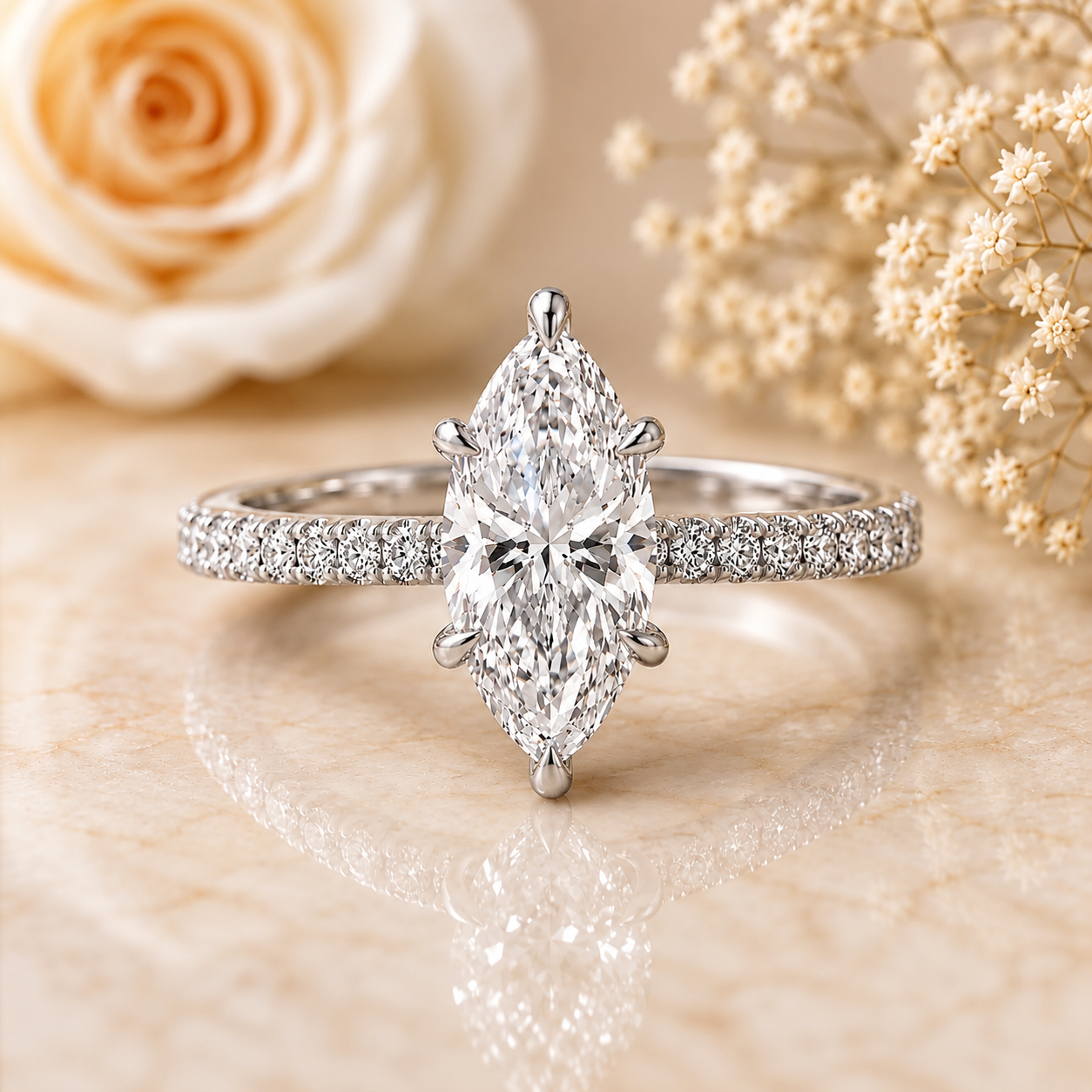 2 Carat Marquise Cut Moissanite Ring