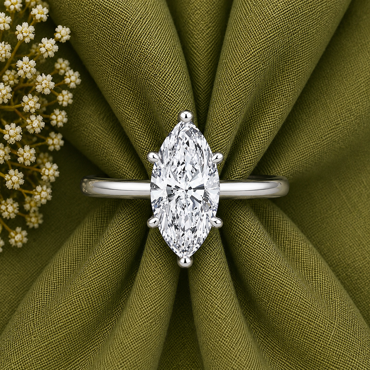2 Carat Marquise Cut Solitaire Moissanite Ring
