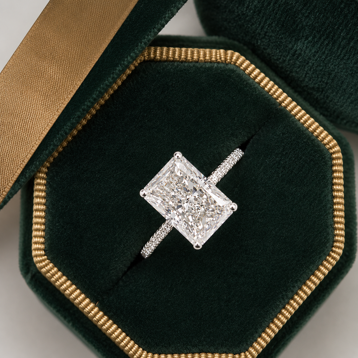 4 Carat Radiant Cut Moissanite Ring with Pavé Band
