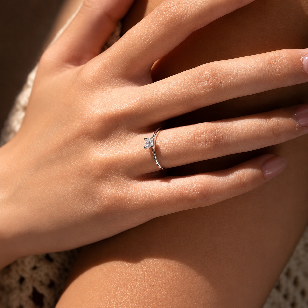 Square-Shaped Emerald Cut Moissanite Ring