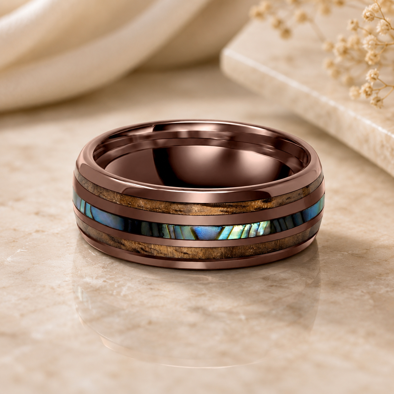 Hawaiian Koa Wood and Abalone Men's Ring