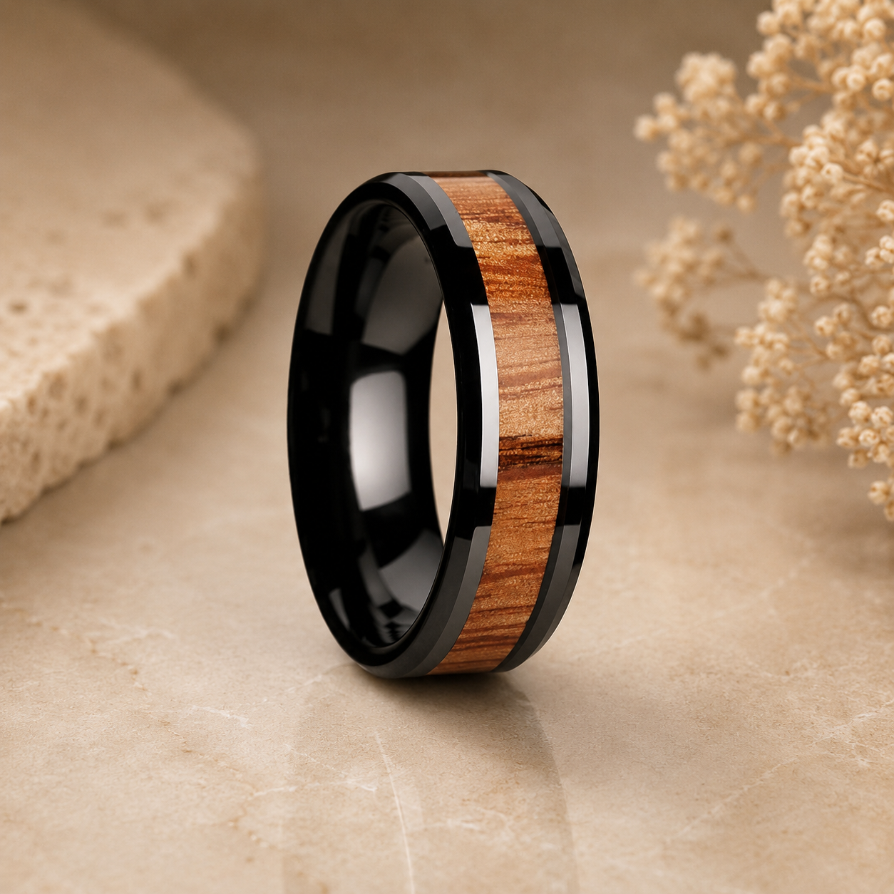 Men's Wood Inlay Engagement Ring