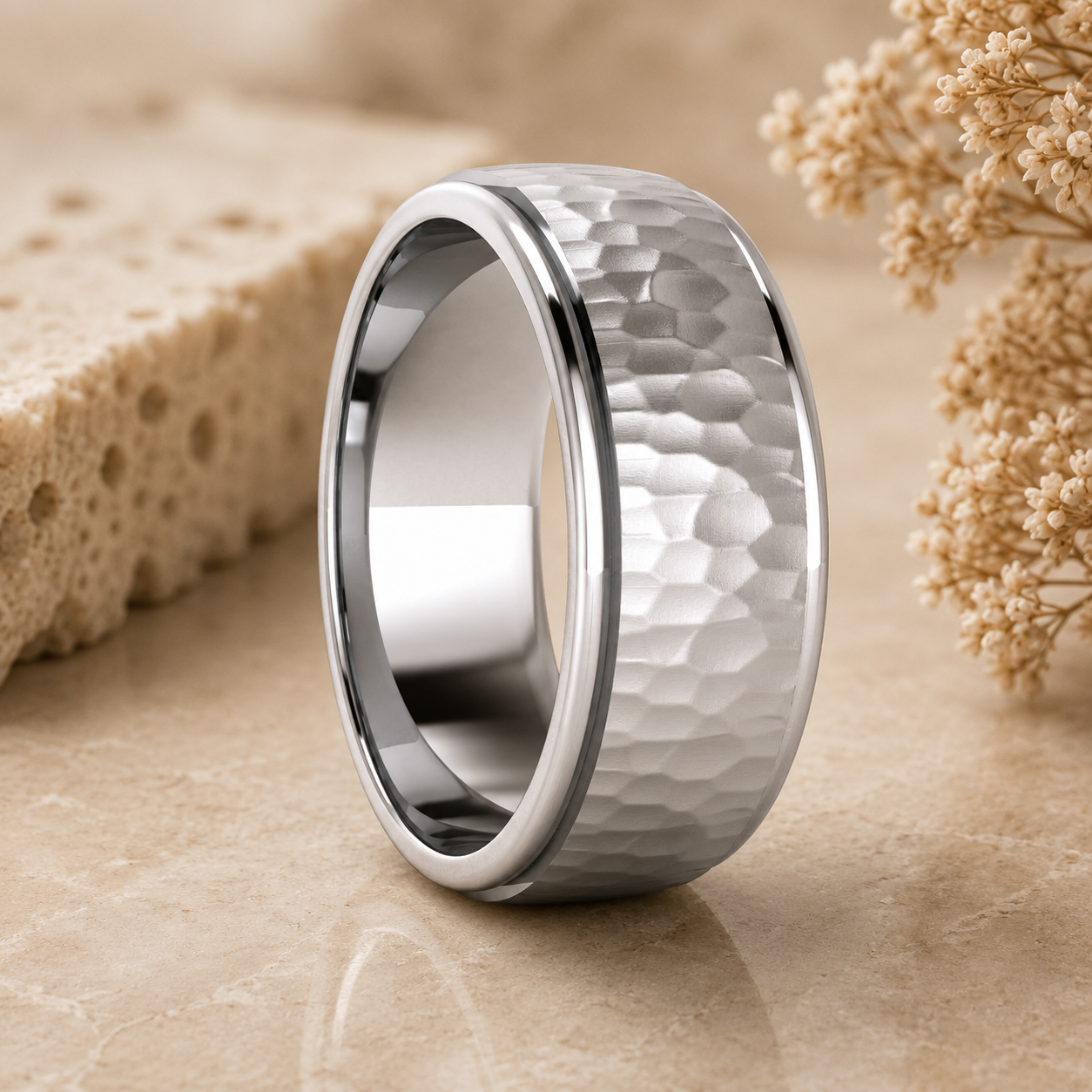 Men’s Silver Hammered Wedding Ring
