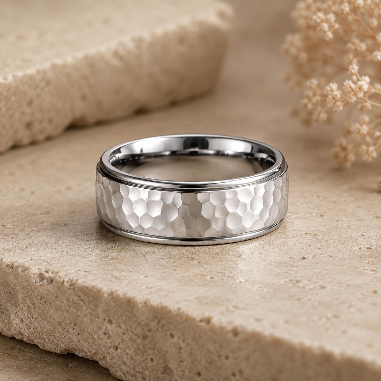 Men’s Silver Hammered Wedding Ring