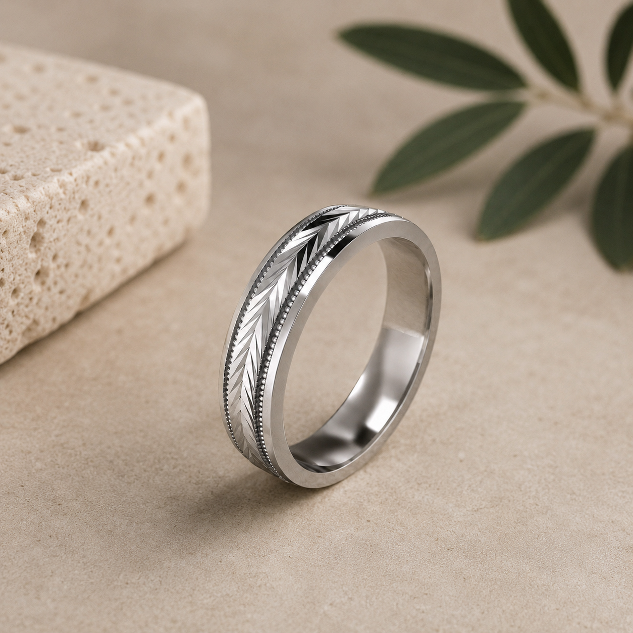 Arrow Patterned Wedding Band