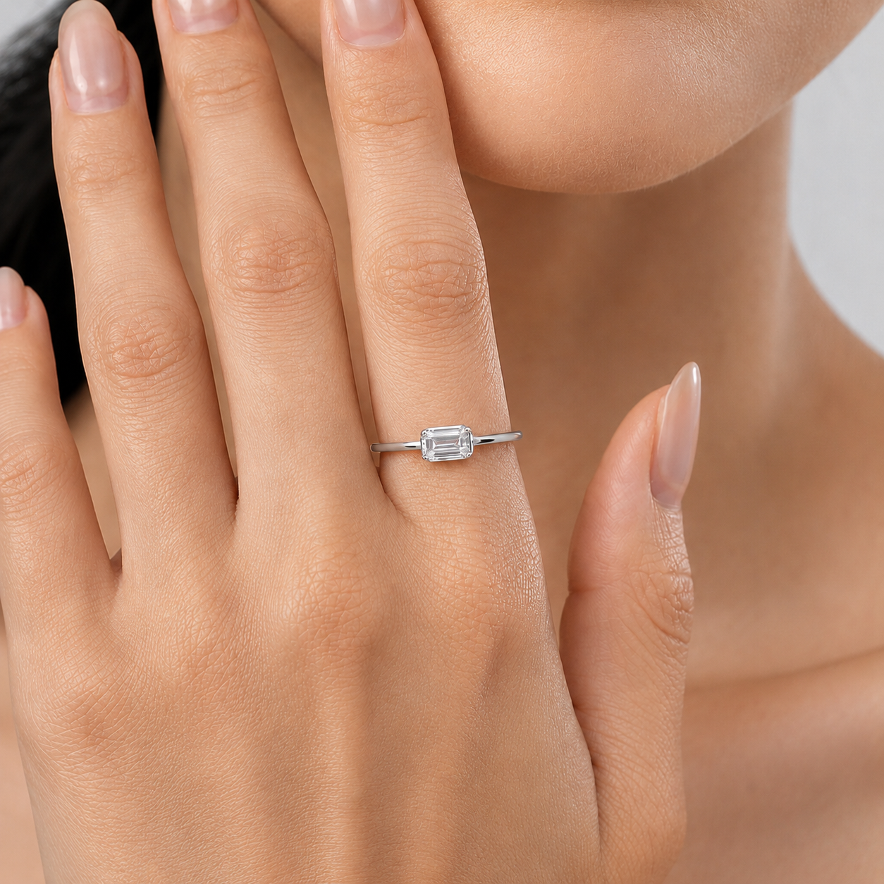 Rectangular Emerald Cut Solitaire Moissanite Ring