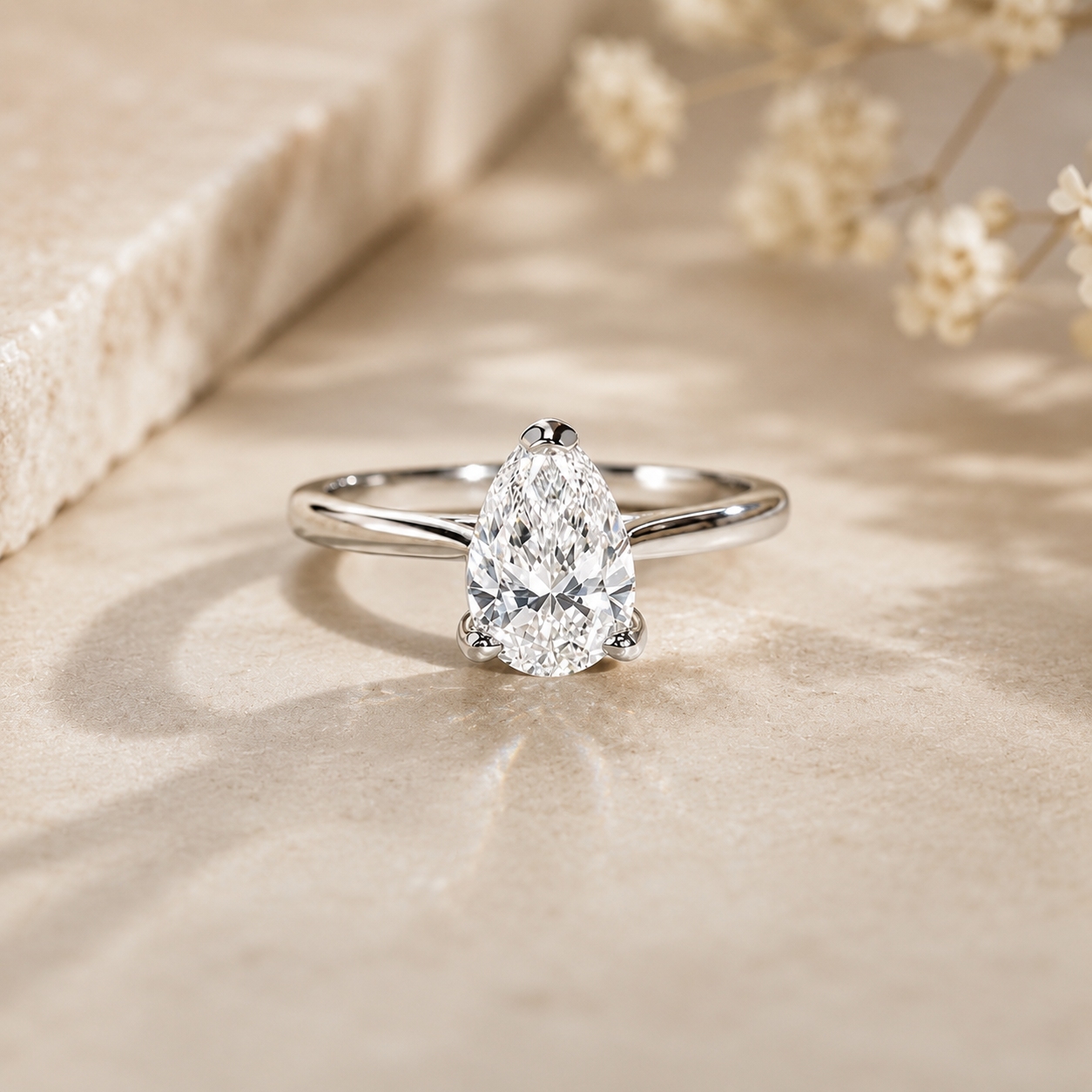 Classic Pear Cut Solitaire Moissanite Ring