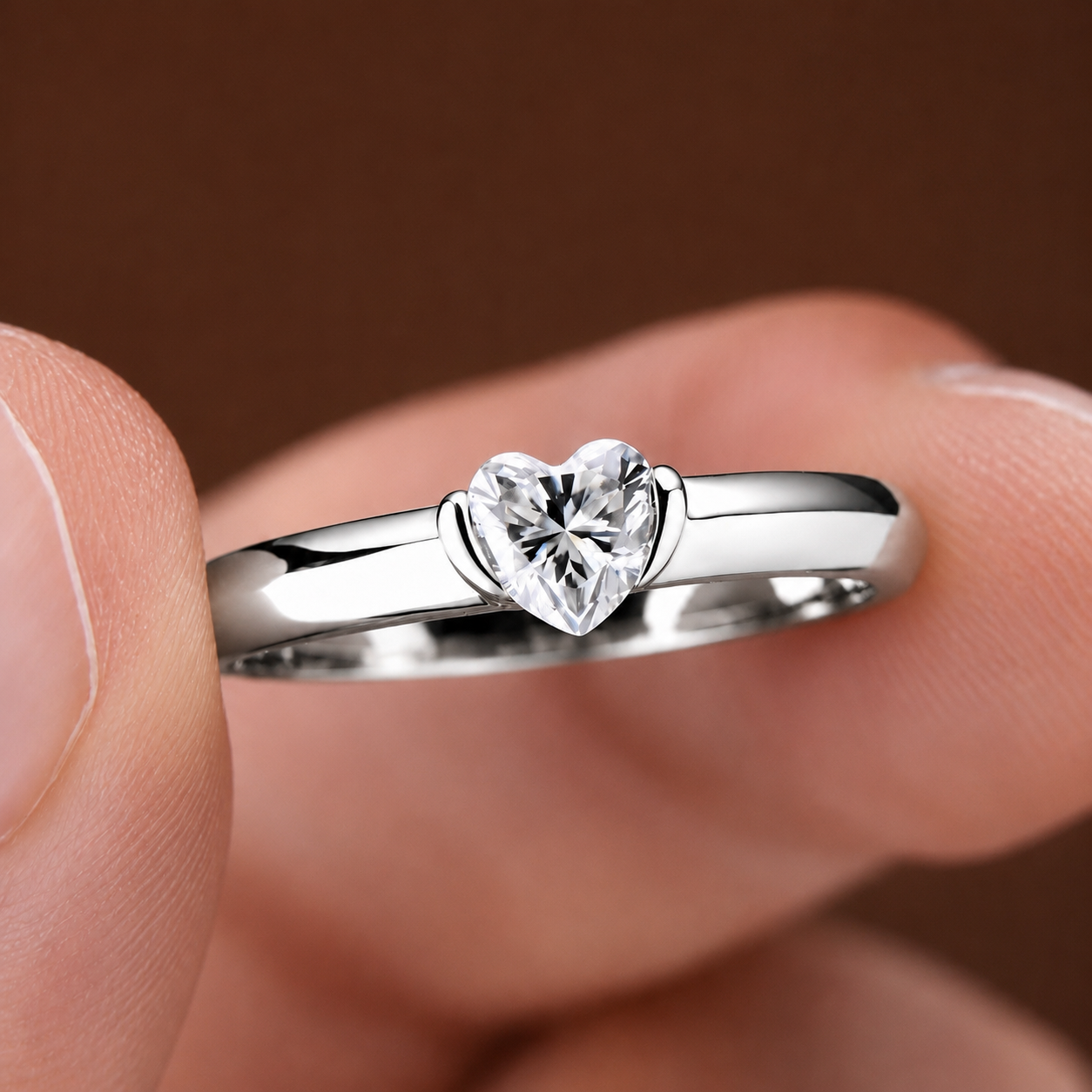 Mini Heart Cut Solitaire Moissanite Ring