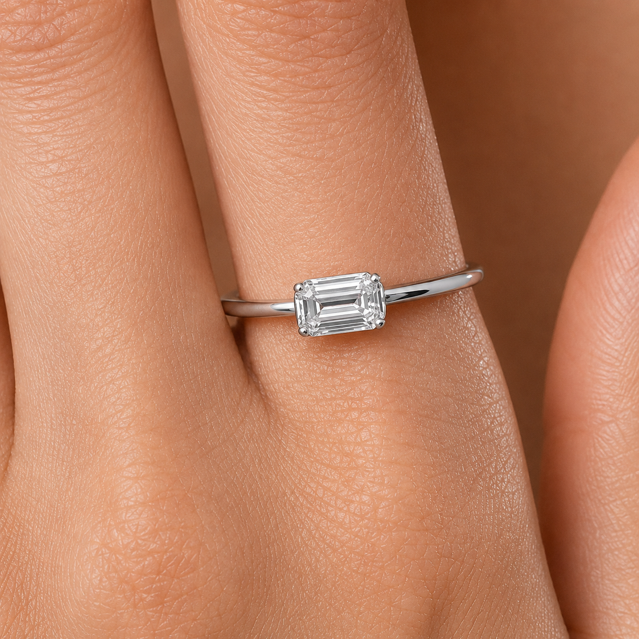 Rectangular Emerald Cut Solitaire Moissanite Ring