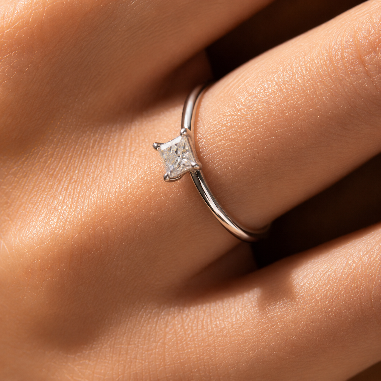 Square-Shaped Emerald Cut Moissanite Ring