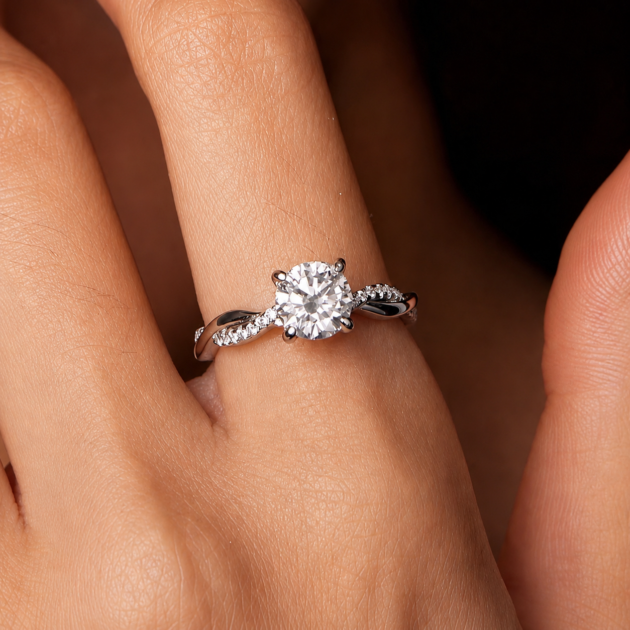 Twisted Round Cut Petite Moissanite Ring