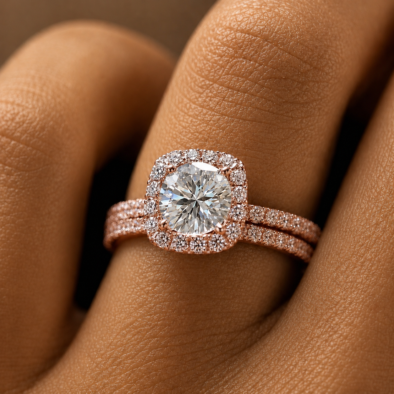 Round Cut Halo Moissanite Ring Set