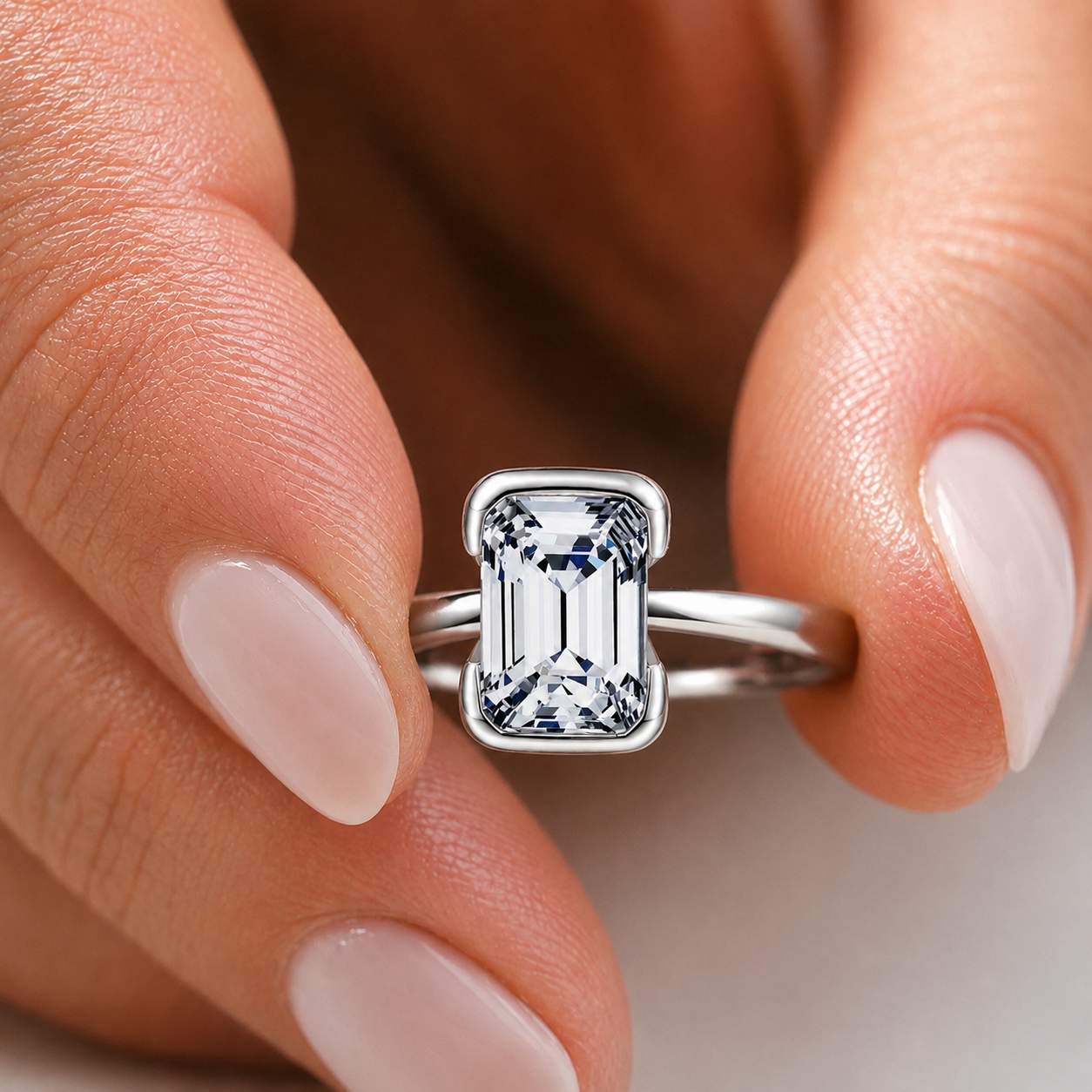 Petite Emerald Cut Solitaire Moissanite Ring
