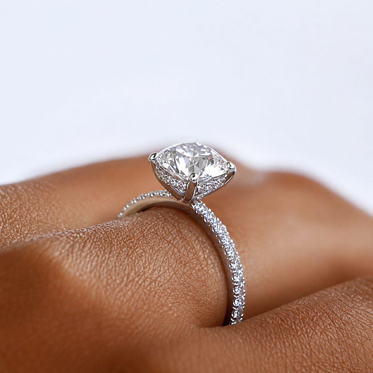 Round Cut Hidden Halo Moissanite Ring