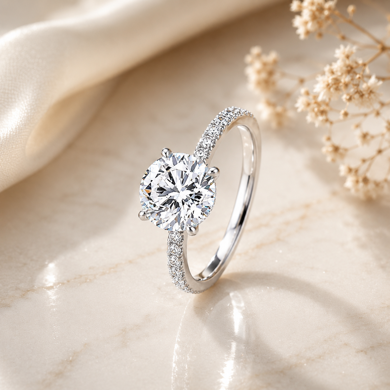 Round Cut Hidden Halo Moissanite Ring