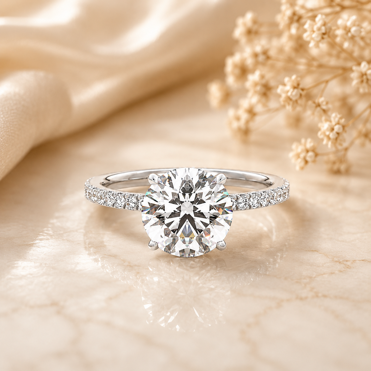 Round Cut Hidden Halo Moissanite Ring