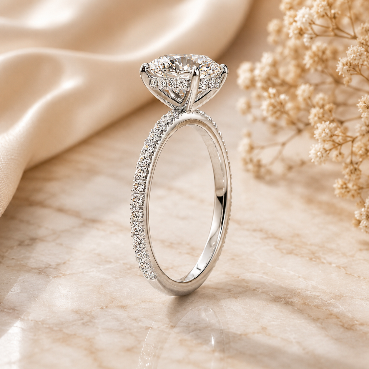 Round Cut Hidden Halo Moissanite Ring