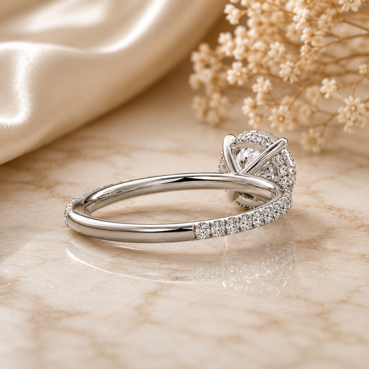 Round Cut Hidden Halo Moissanite Ring