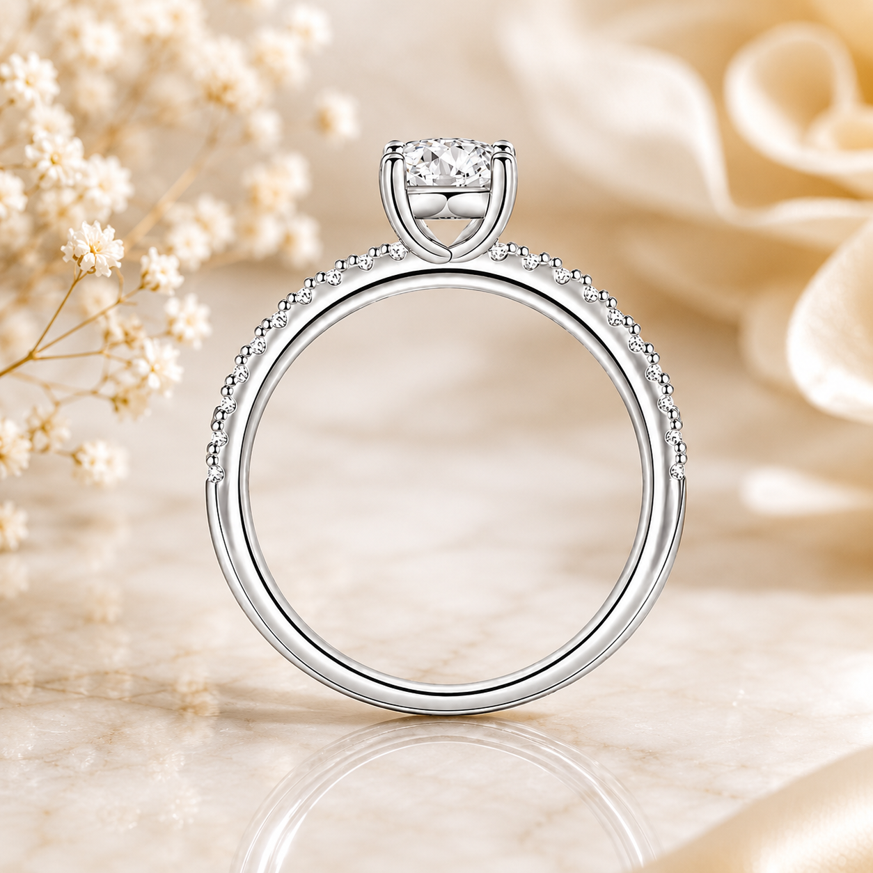 2 Carat Emerald Cut Moissanite Ring with Pavé Band