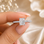 2 Carat Emerald Cut Moissanite Ring with Pavé Band