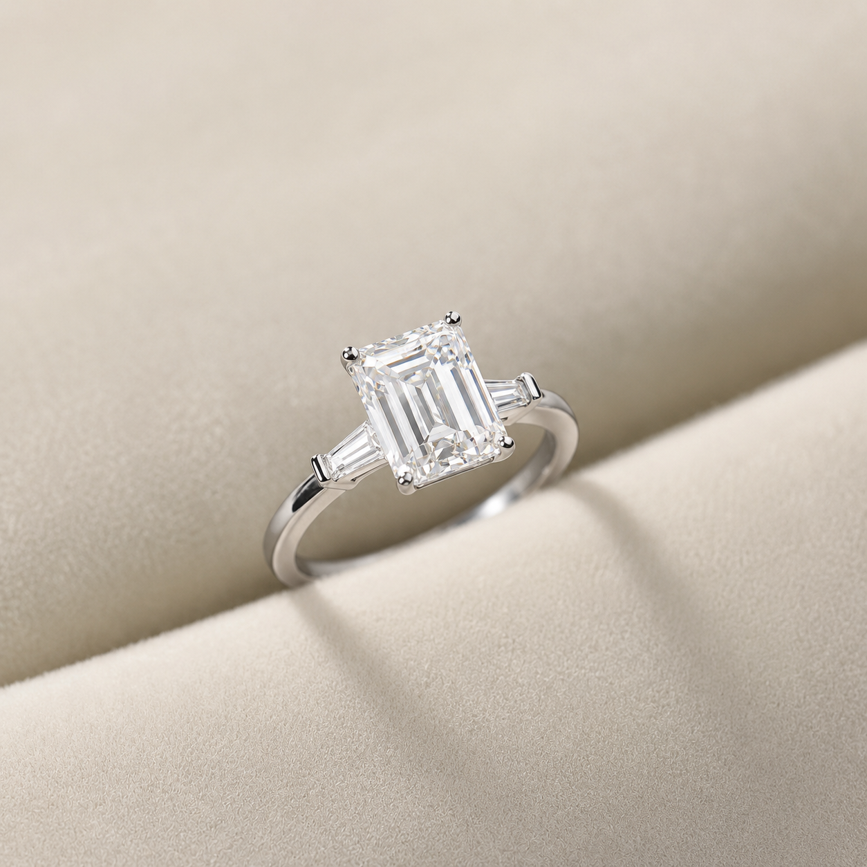 3 Carat Emerald Cut Moissanite Ring with Side Stones