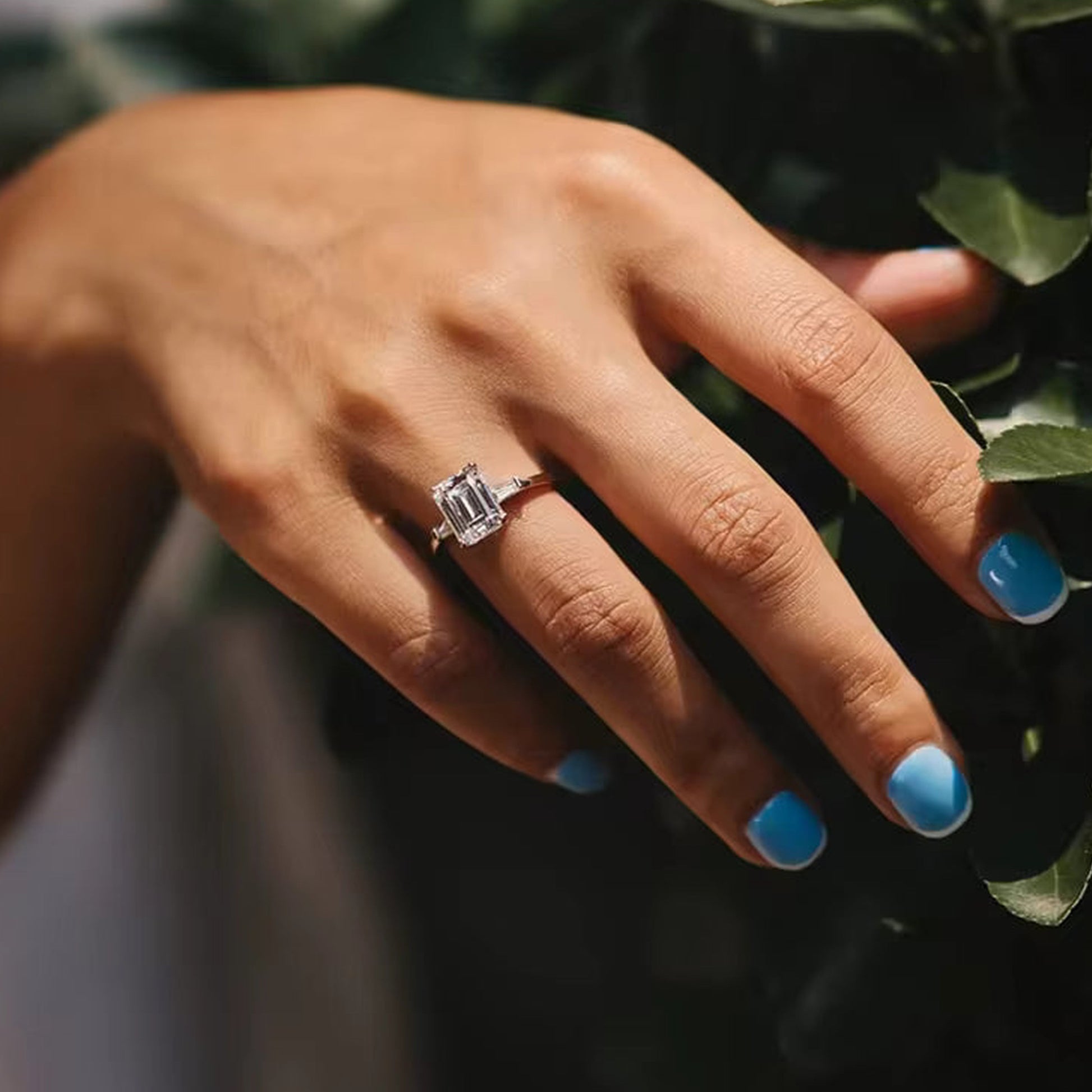 3 Carat Emerald Cut Moissanite Ring with Side Stones