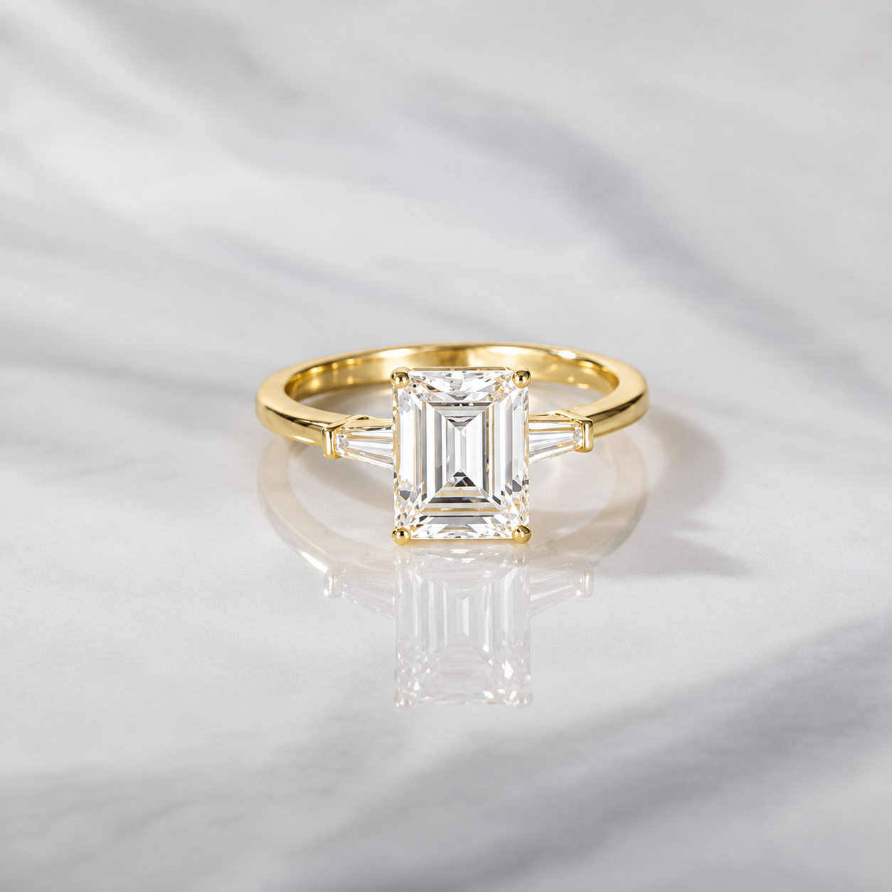 3 Carat Emerald Cut Moissanite Ring with Side Stones