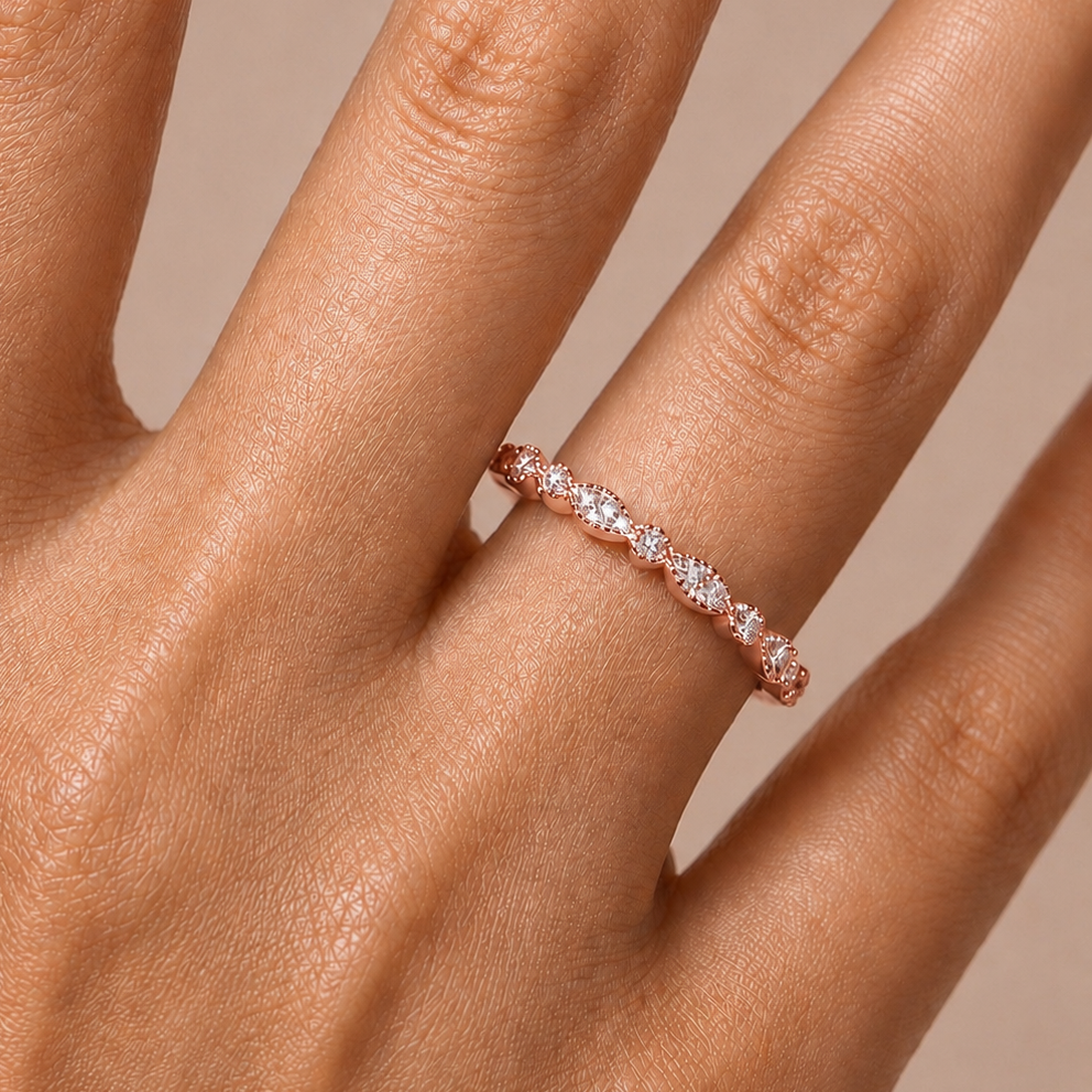 Alternating Half Eternity Moissanite Band