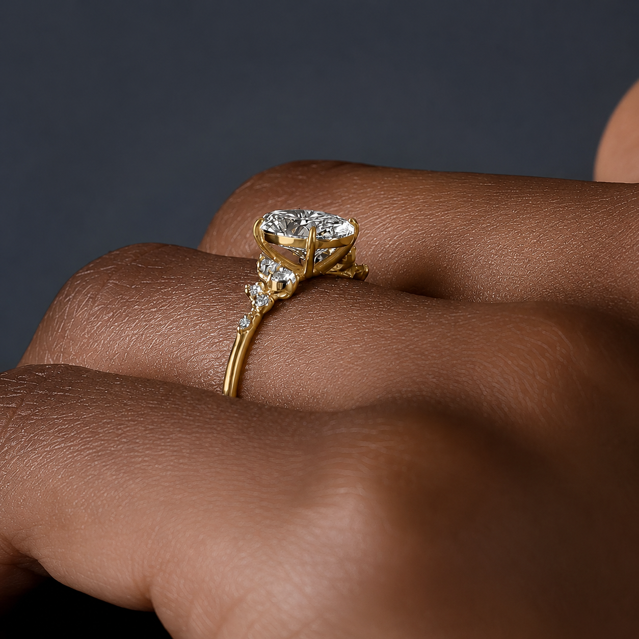 3 Carat Oval Cut Moissanite Ring with Cluster Side Stones