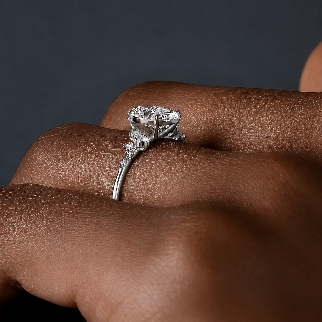 3 Carat Oval Cut Moissanite Ring with Cluster Side Stones