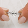 3 Carat Oval Cut Moissanite Ring with Cluster Side Stones