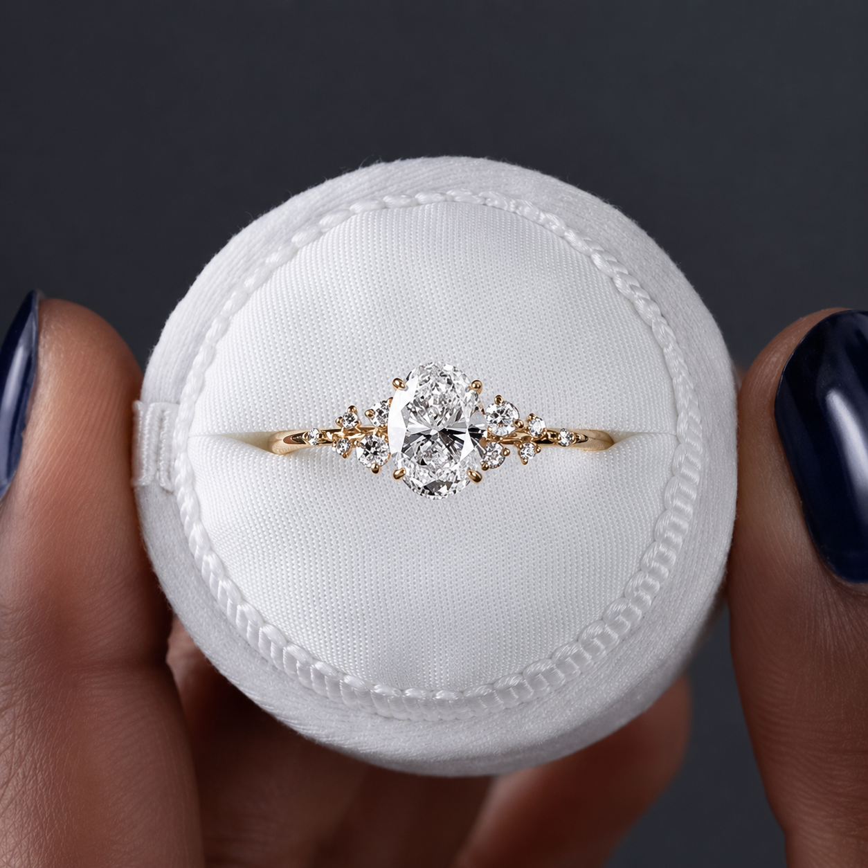 3 Carat Oval Cut Moissanite Ring with Cluster Side Stones