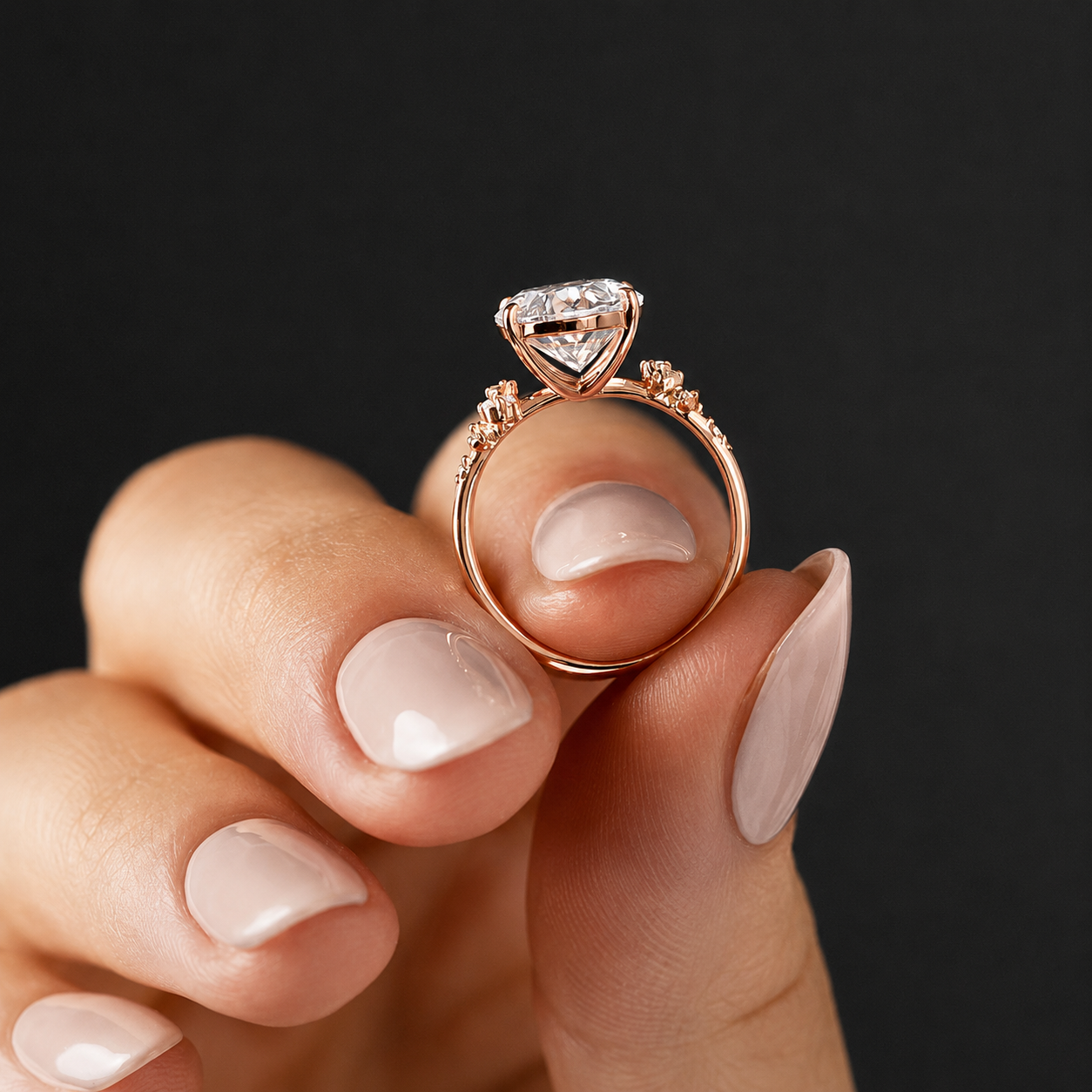 3 Carat Oval Cut Moissanite Ring with Cluster Side Stones